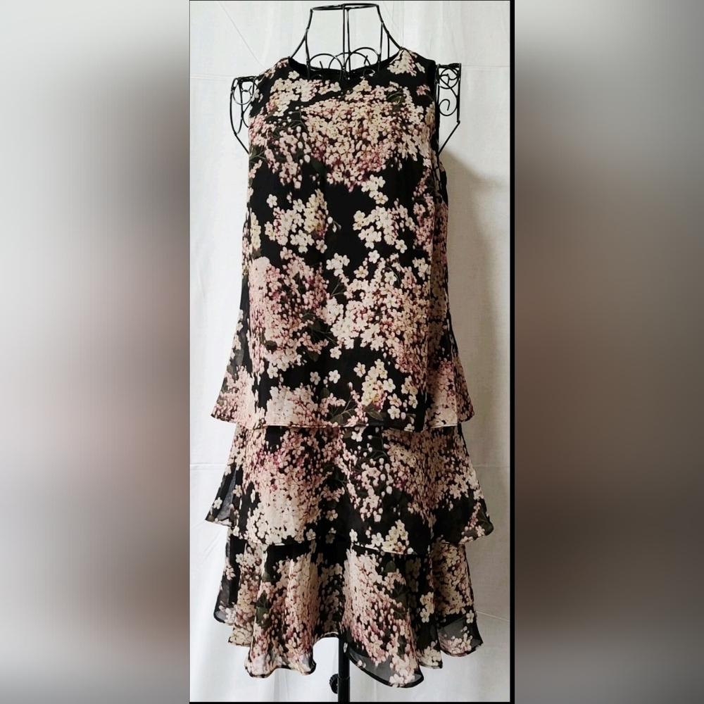 American Living Black and Pink Floral Mini Dress